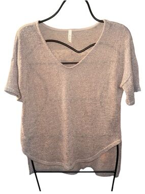 mts Light Taupe V-Neck Short Sleeve Knit Top